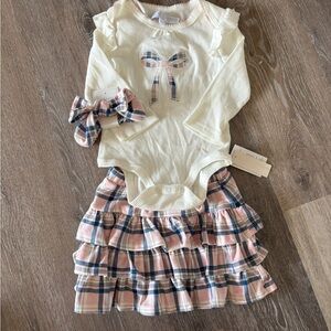 Catherine Malandrino Cream and Pink Plaid Kids Matching Set